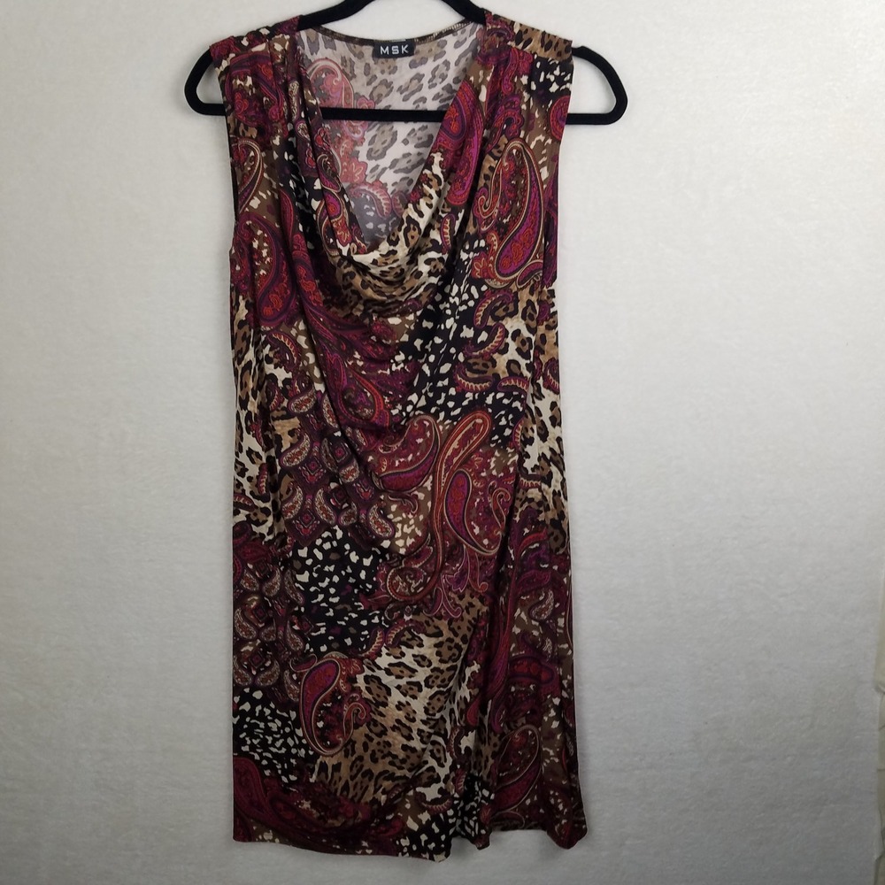 MSK Women's 10 Sleeveless Cowl Neck Dress Paisley Leopard‎ Print